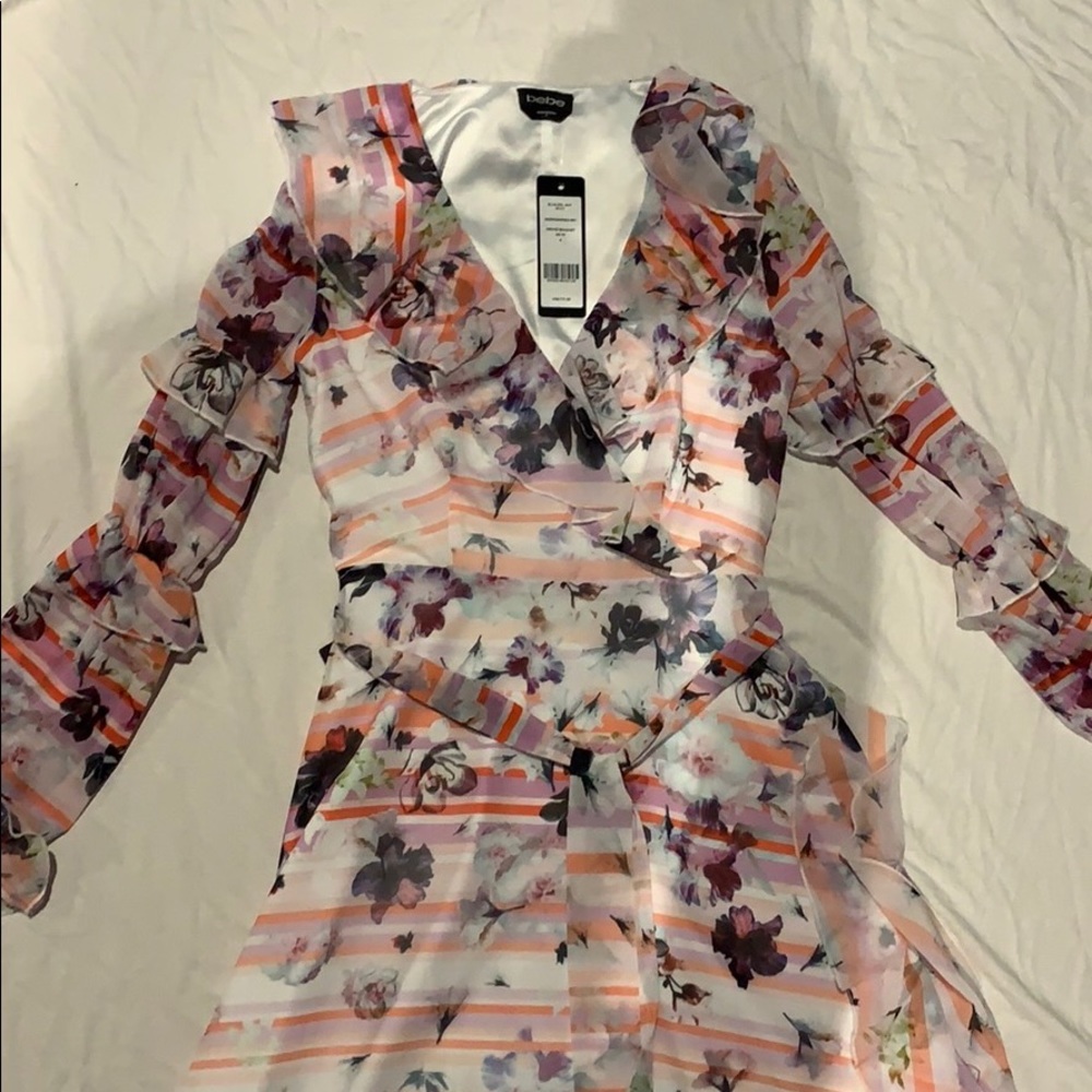 Bebe floral maxi dress with ruffles